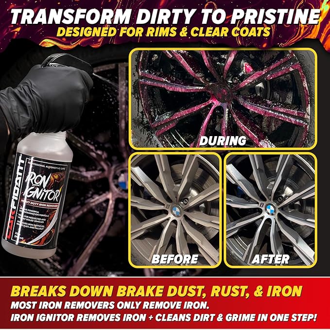 Carfidant Iron Ignitor - Iron Remover & Wheel Cleaner - Color-Changing Purple Decon Spray for Brake Dust, Rust, Fallout - Safe on Paint, Rims & Metal - Car Detailing - pH Neutral - 16oz. (2-pack)