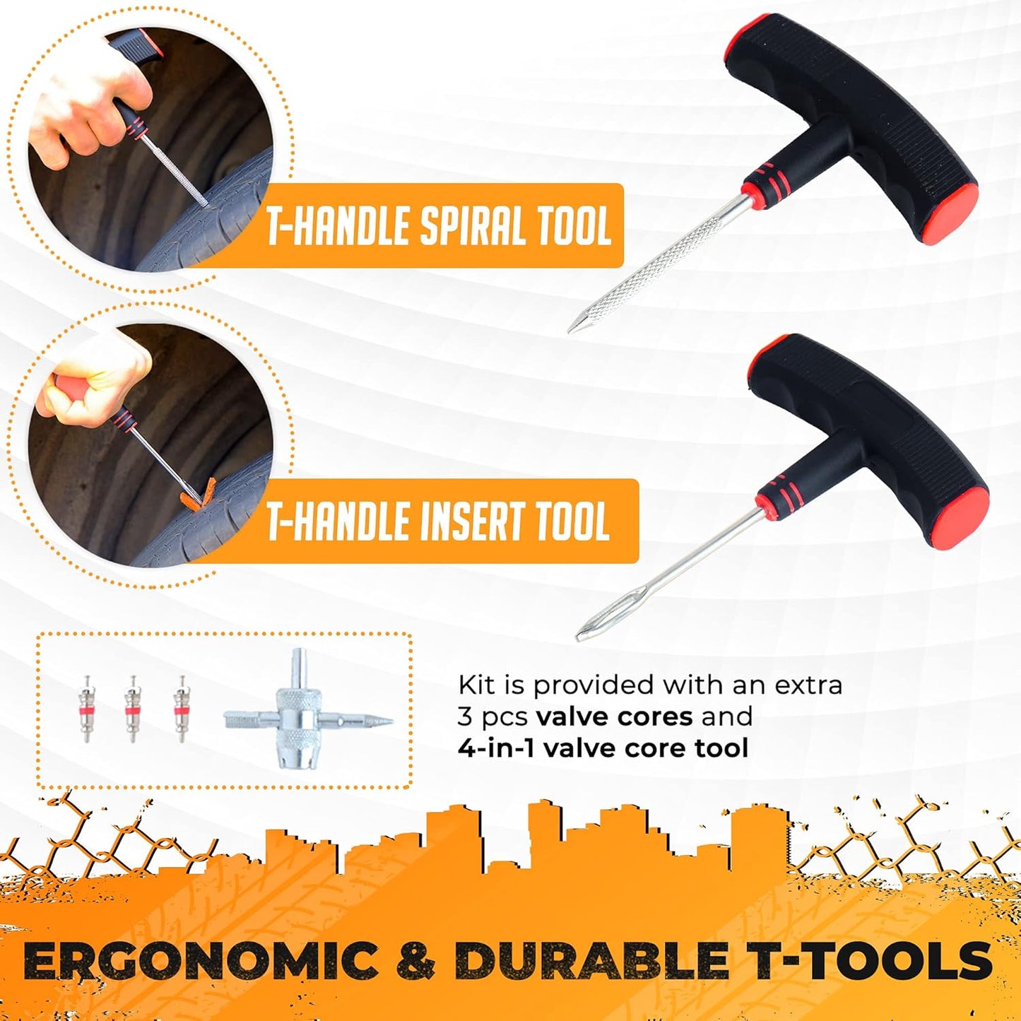 Vehiclex Tire Repair Kit for Plug and Patch - 30 Pcs Kit with Pliers for Car, Motorcycle, ATV, Tractor, Lawn Mower