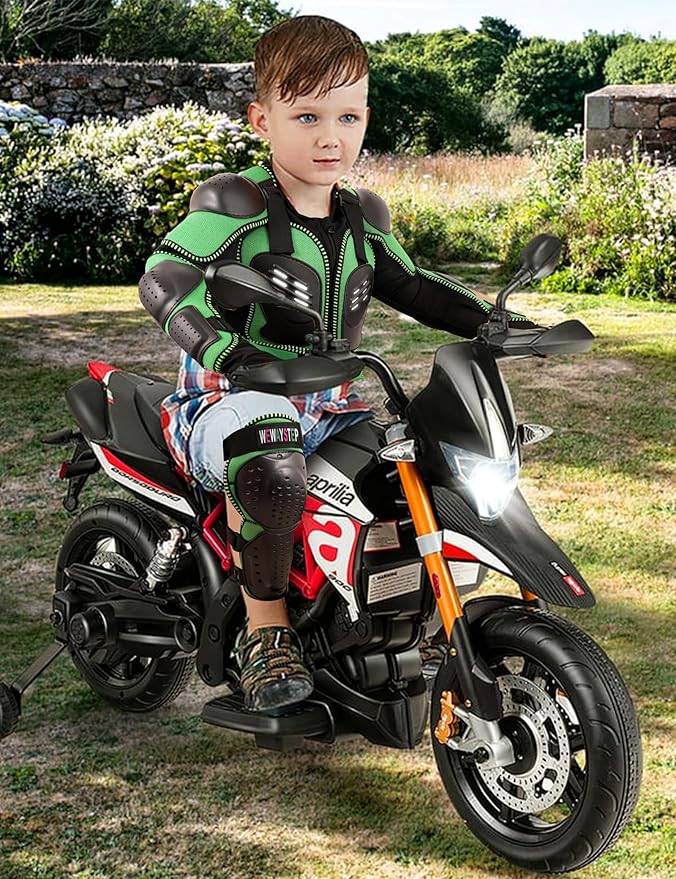 Kids Motorcycle Jacket Dirt Bike Gear,Motocross Spine Chest Protector Armor Suit with Knee Shin Guards