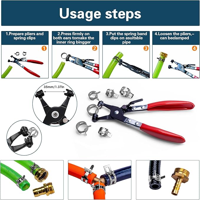 Spring Pipe Clamps340PCS, With Spring Pipe Clamp Tools, 12 Sizes 6-22mm Spring Hose Clamps, Used To Fix Hose Interfaces In Automotive, Marine, Gardening, Industrial Applications