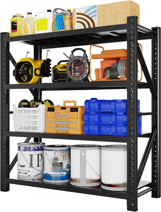 4000LBS Garage Shelving 48" W Garage Shelving Heavy Duty 4-Tier Metal Storage Shelves Adjustable Shelf Unit Storage Rack for Basement Supermarket Warehouse 48" W x 24" D x 78" H Black