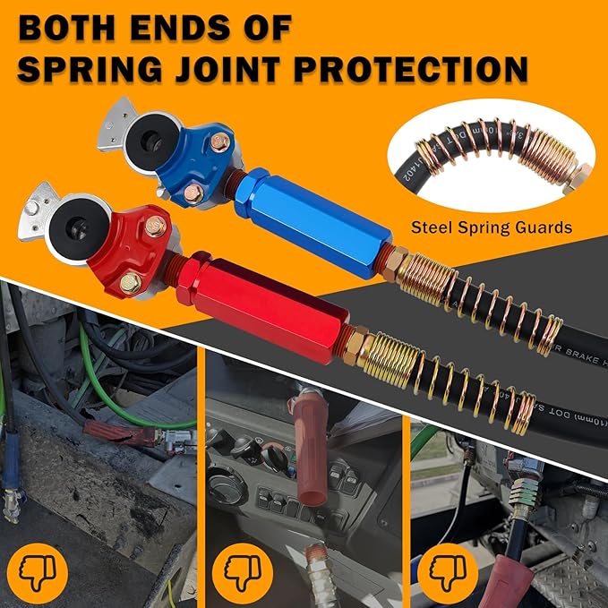 15 FT Semi Truck Air Lines Kit 3IN1 Trailer Cord and Air Brake Hoses Assembly without Rubber Gladhand Handles for Semi Truck Trailer Tractor