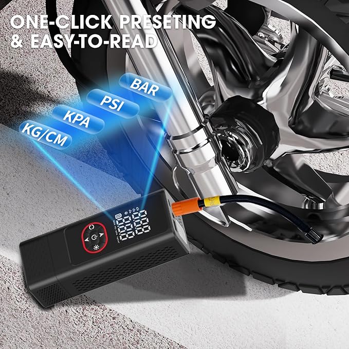Tire Inflator Portable Air Compressor - 150PSI Air Pump For Car Tires with Digital Pressure Gauge, LED Light and Auto Shut-Off Function - Cordless Pump for Car, Motorcycle, Bicycle, Balls and More