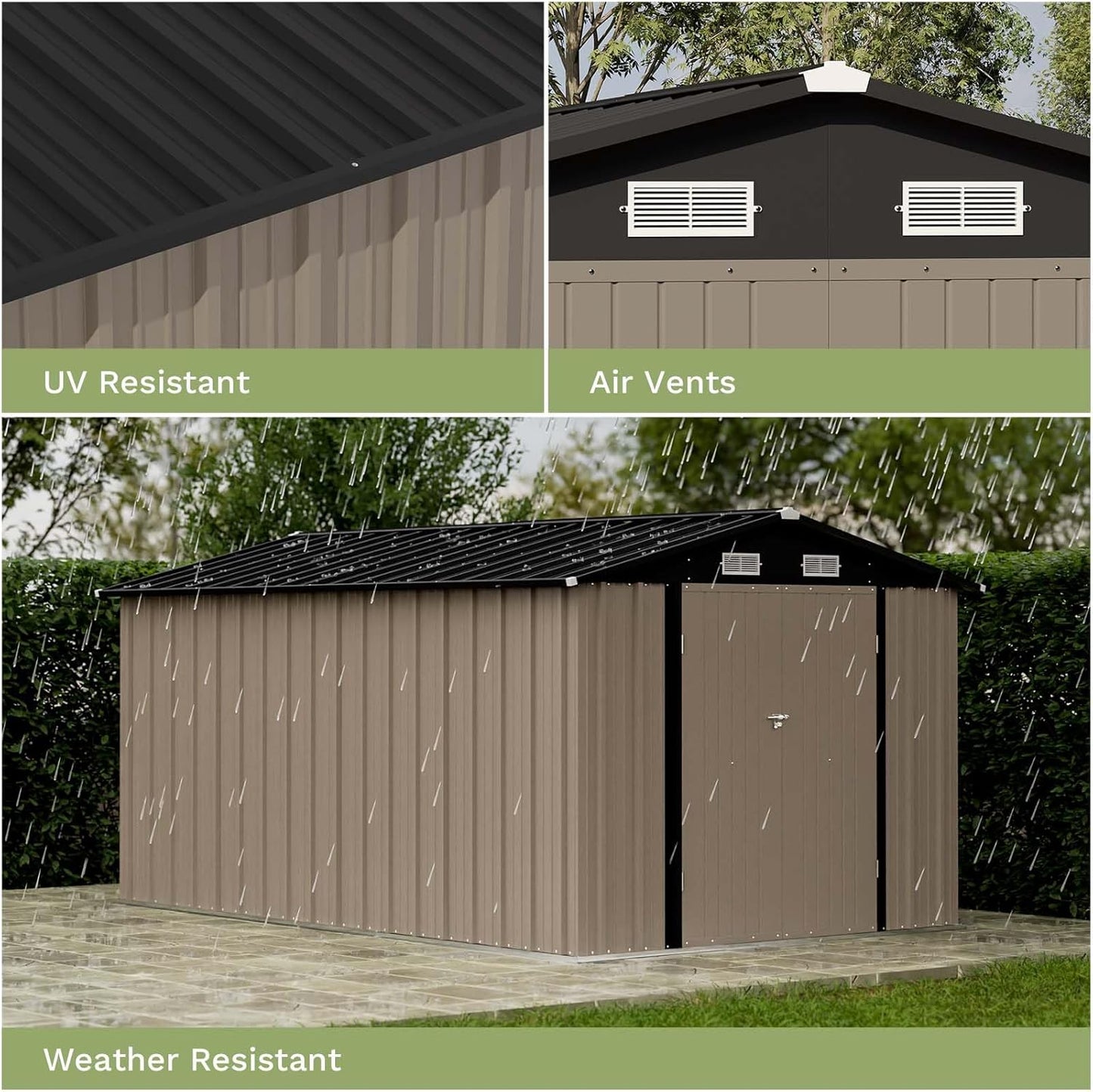 Patiowell 8 x 12 FT Metal Storage Shed for Outdoor, Steel Yard Shed with Design of Lockable Doors, Utility and Tool Storage for Garden, Backyard, Patio, Outside Use, Brown