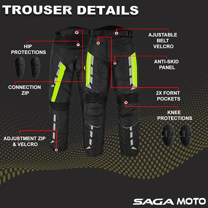 Men’s Waterproof Motorcycle Trousers – 600D Cordura Biker Pants with CE Armour, Thermal Lining & Reflective Panels