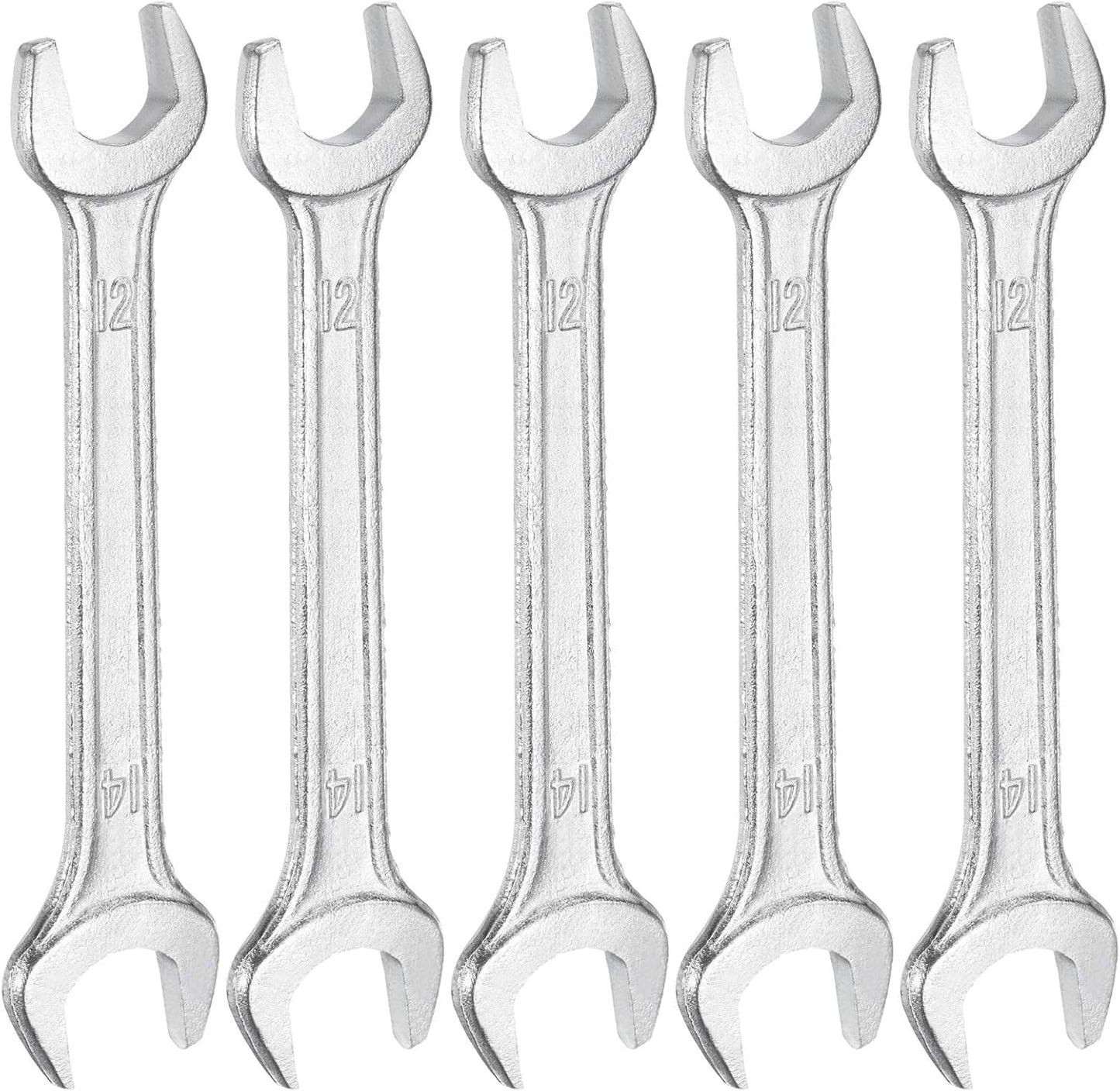 HARFINGTON 5pcs Double Open End Wrench 12mm x 14mm Metric 15 Degree Offset Angle Small Flat Head Wrench Galvanizing Open Ended Spanner for Automotive Repair Furniture Assembly