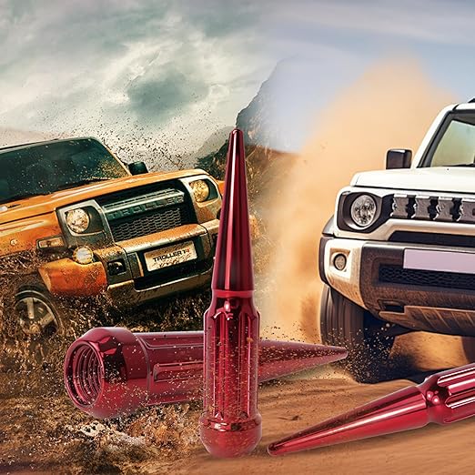 9/16-18 Spiked Lug Nuts, 3/4" Hex Closed End Nut with 1 Socket Key, Wheel Spiked Lug Nuts for Dodge Ram 1500 2500 3500, Ford F250 F350, Fit for Aftermarket Wheel (32Pcs,Red)
