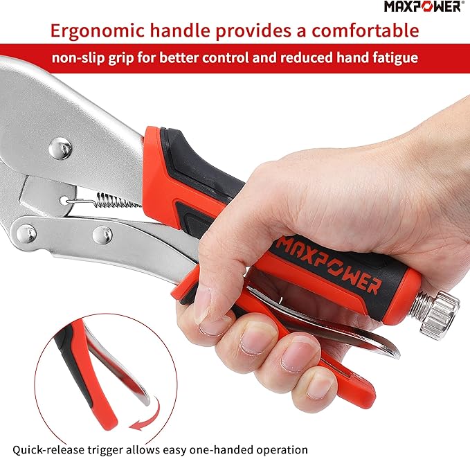 MAXPOWER Locking Sheet Metal Clamps, 10” Flat Jaw Locking Pliers Metalworking Tool for Clamping & Holding, Quick-lock Release for Easy Removal, 2-Piece