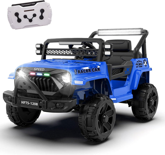 12V Ride on Electric Truck Car for Kids, 12V Kids Electric Vehicles w/Remote Control, Four-Wheel Suspension, USB, Bluetooth, Power Display, Lights, Battery Powered Ride on Toys for Boys Girls (Blue)