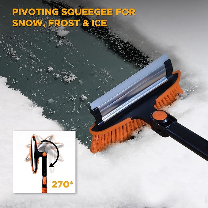 39" 6 in 1 Snow Shovel for Car | 270 Degree Rotating Snow Brush | Ice Scraper for Car Windshield | Scratch Free Extendable Snow Squeegee for SUV, Truck Winter Accessories