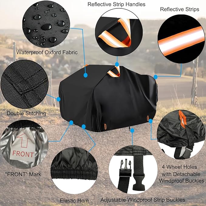 ATV Cover Waterproof Outdoor Heavy Duty, 300D Oxford 4 Wheeler Cover for Can-Am Outlander 450 570 650 850 1000R Polaris Sportsman 550 570, Quad Cover with Lock Buckles All Weather Protection