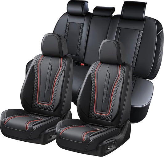 Coverado Car Seat Covers Full Set, Front Seat Cover and Back Seat Covers for Cars, Faux Leather Waterproof Seat Covers, Car Seat Protectors, Automotive Seat Covers Universal for Most Vehicles Black