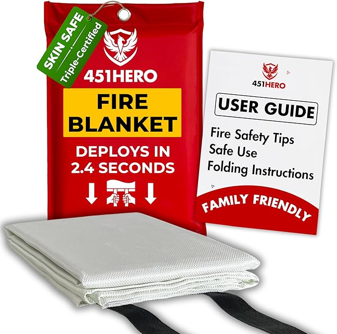 Emergency Fire Blanket – 1 Pack, Triple Certified, Comfort Weave Skin-Safe Fiberglass, Fire Blanket for Kitchen, Home & Camping | Fast Deployment, Mess-Free, Trusted Protection
