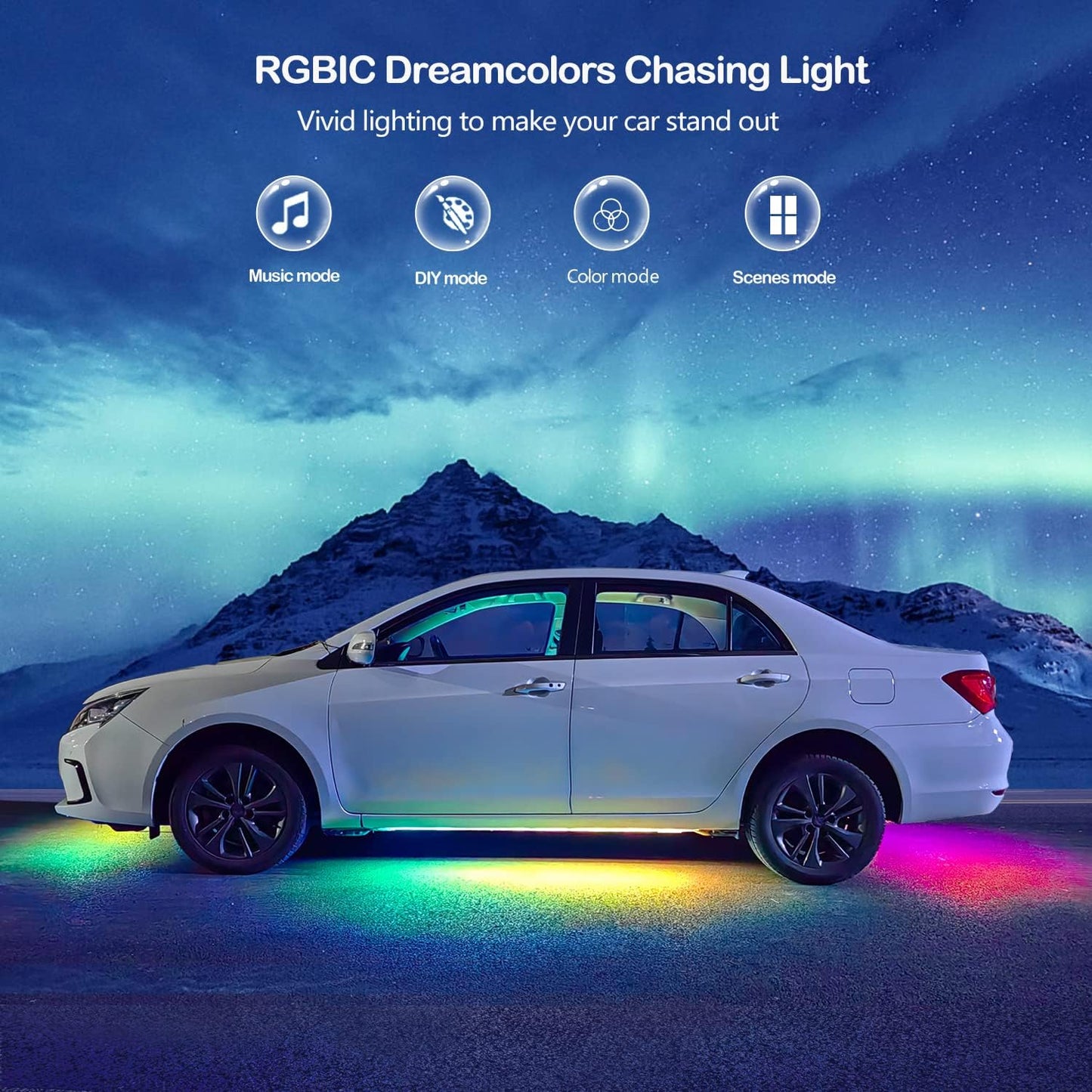 Underglow Led Lights for Cars, 6 pcs RGB-IC Smart LED Lights with Dream Color Chasing and 16 Million Colors with App and Remote Control, Waterproof Underglow Kit for Cars, SUVs, Trucks