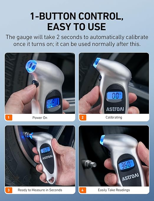 AstroAI Digital Tire Pressure Gauge 0-150PSI, Accurate in 0.1 Increments, Tire Gauge with Backlit LCD and Presta Valve Adaptor, 4 Units of Measurement for Car Truck Bicycle, Silver 3Pack