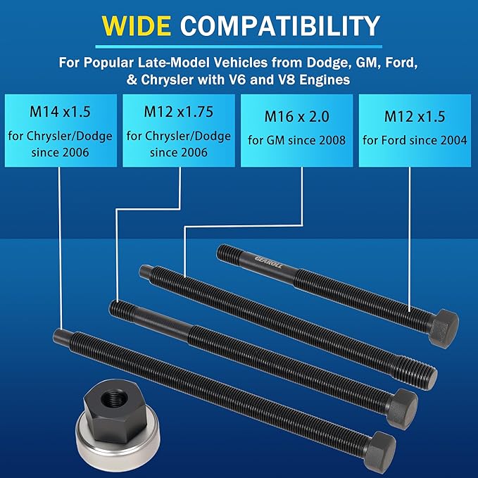 5Pcs Harmonic Balancer Installer Tool Set, Long Reach Crank Pulley Underdrive Damper Puller Installation Tool Kit, Compatible with Ford, GM, Dodge and Chrysler V8 and V6 Engines