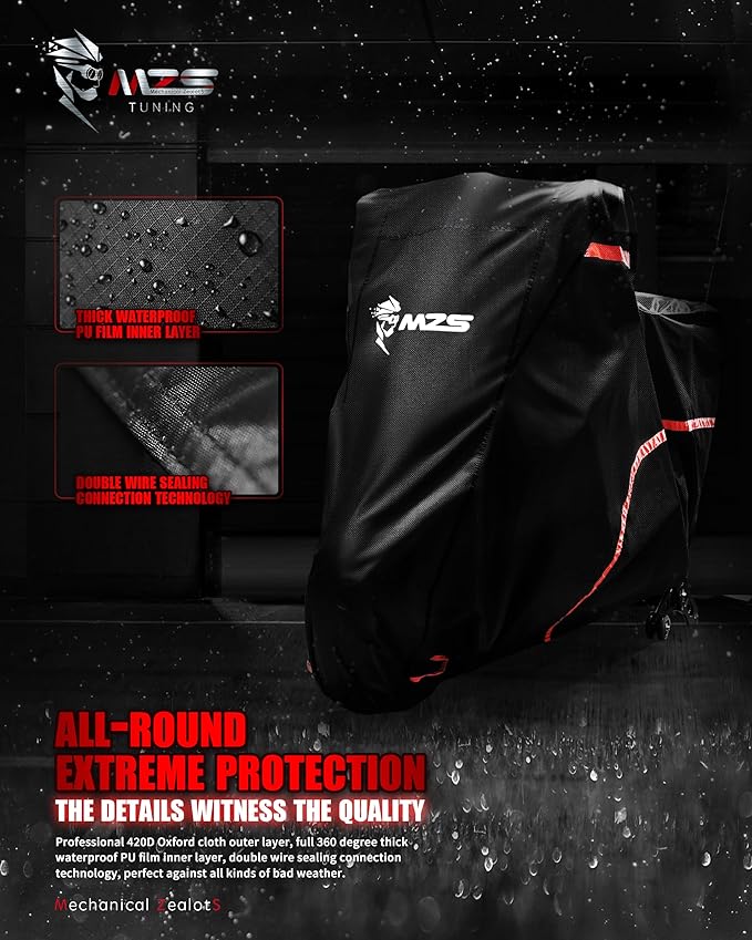 MZS Motorcycle Cover Waterproof Outdoor Storage, 420D All Season Weather Touring Protection Side & Top Box Cover fit up to 110" Compatible With Road Glide Ultra CVO Pursuit Limited Wing Voyager