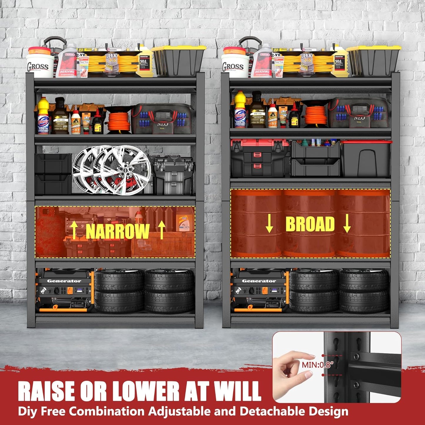 72" H Garage Shelving Unit 3500 LBS Heavy Duty Storage Shelves, Adjustable 5 Tier Metal Shelving Uni for Storage, Utility Shelves for Garage,Workshop, Basement, Home Office 72" Hx35.4 Wx15.7 D