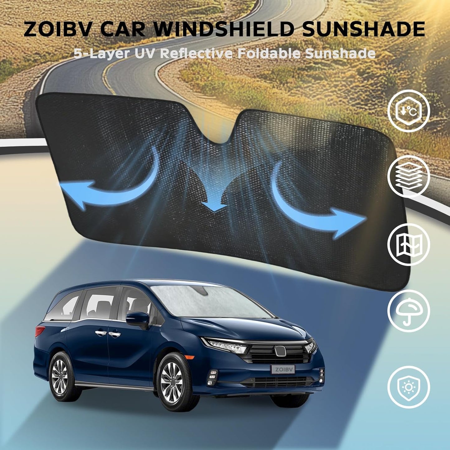 Windshield Sun Shade for 2018-2023 Chevrolet Traverse LS LT RS Redline Premier High Country SUV - 5-Layer Bubble Front Window Shade Sun Visor Accessories - Blocks Heat & UV Rays