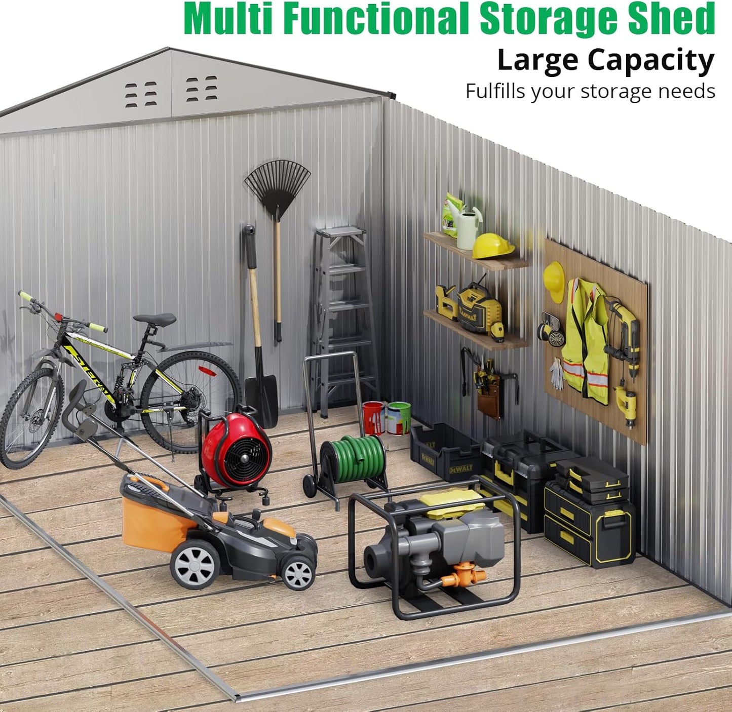 Outdoor Storage Shed 8 x 12 Ft, Outdoor Tool Metal Shed with Lockable Door, Air Vents and Sloping Roof, Metal Aluminum Waterproof Tool Sheds for Yard, Garden, Patio, Garage, Lawn, Gray