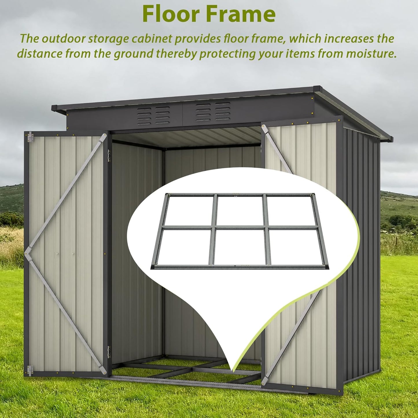 Outdoor Storage Shed, 6 X 4ft Metal Galvanized Steel Garden Shed with Floor Frame, Utility Tool Shed Storage House for Backyard, Patio, Lawn