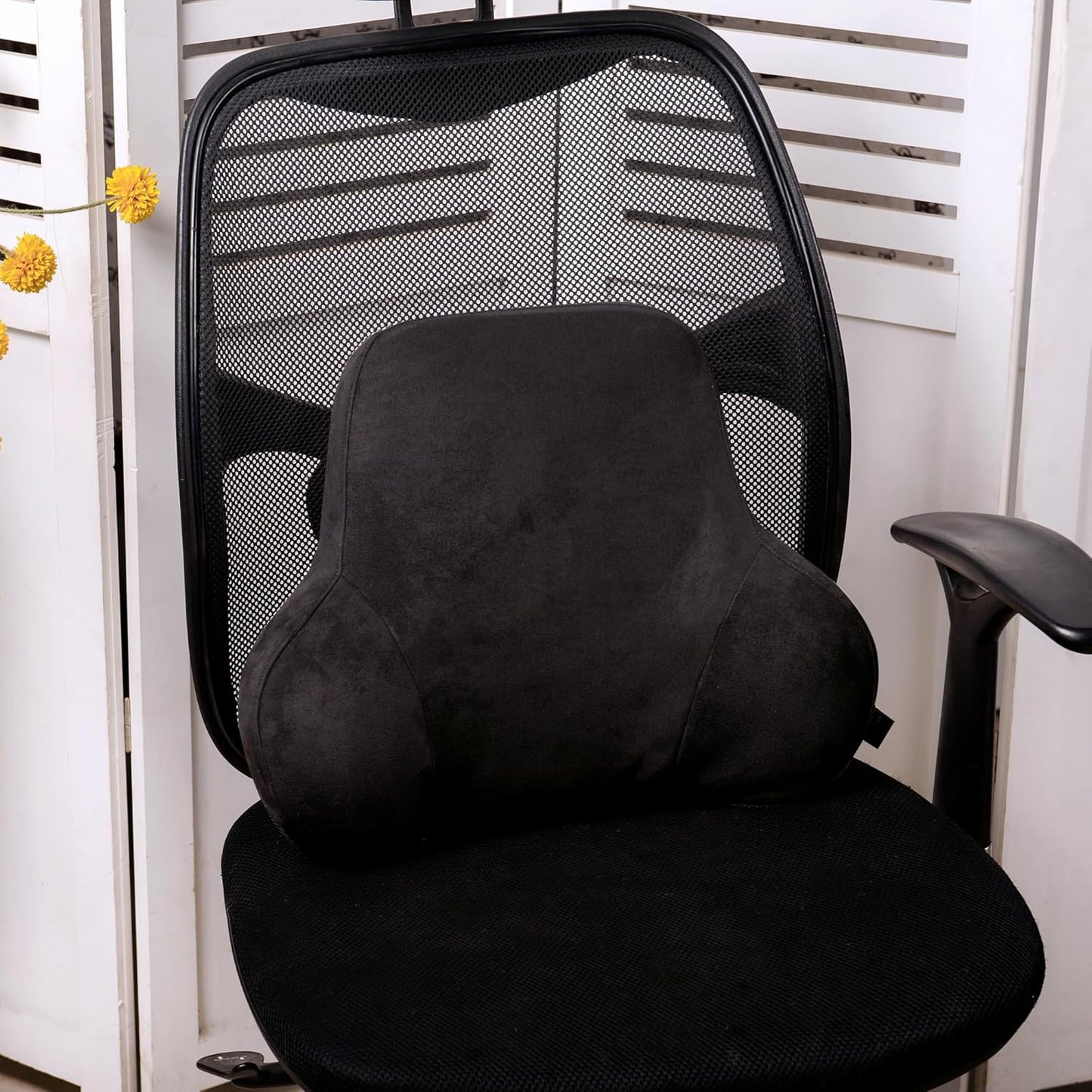 Soft Memory Foam Lumbar Support Pillow for Car Seat with Velvety Suede Cover – Comfortable Back Cushion for Drivers and Passengers