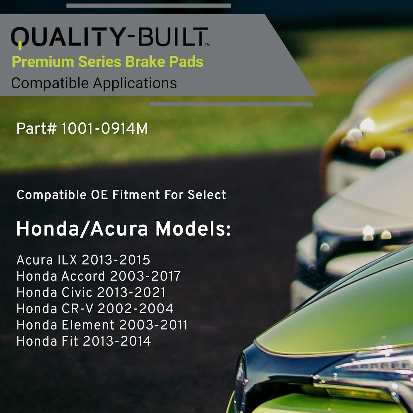 Premium Semi-Metallic Front Brake Pads (1001-0914M) Compatible with Acura ILX 2015-2013, Honda Accord 2017-2003, Civic 2021-2017, CR-V 2004-2002, Element 2011-2003 & More