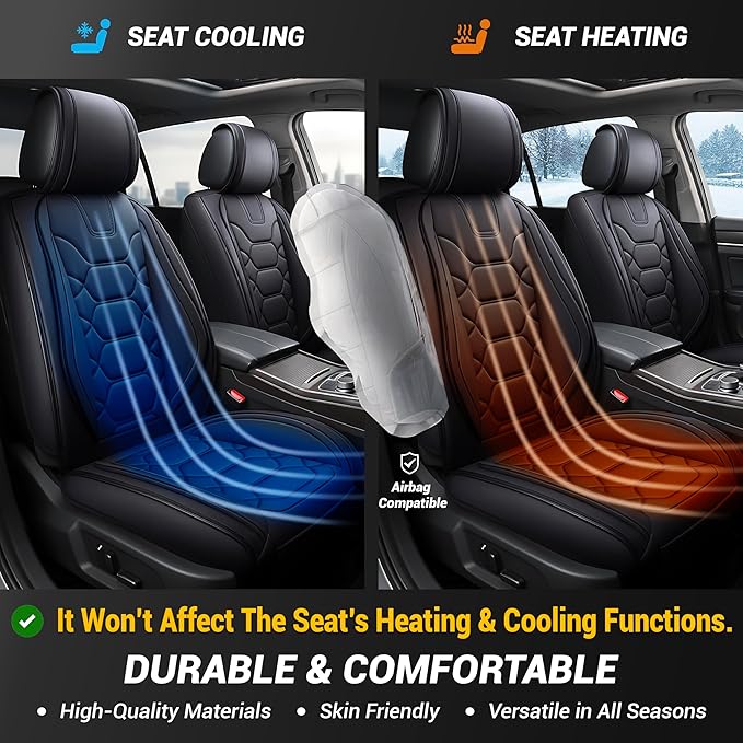 OASIS AUTO Car Seat Covers Front Seats, Waterproof Faux Leather Seat Covers for Cars Universal Fit for SUV, Truck, Sedan, Black Premium Car Seat Protector with Cushions (OS-004 Black)