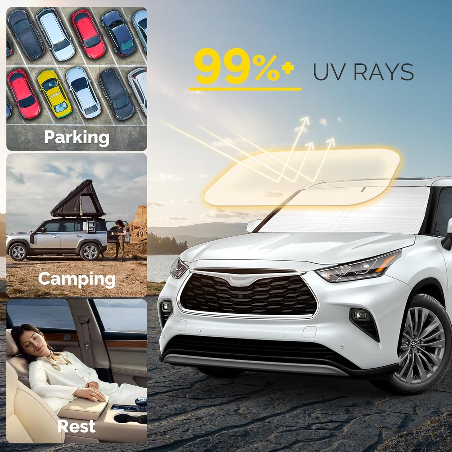 Car Windshield Sun Shade Compatible with 2020 2021 2022 2023 2024 2025 Toyota Highlander Accessories Sunshade Custom for Highlander L LE XLE Limited Platinum Windshield Sun Visor