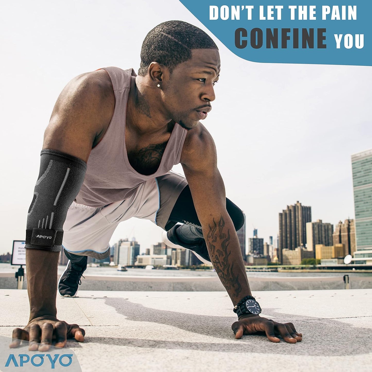 APOYO Elbow Brace for Tendonitis and Tennis Elbow, (Pair) Compression Sleeve for Arthritis, Workouts, Reduce Joint Pain During Fitness Activity (Large)