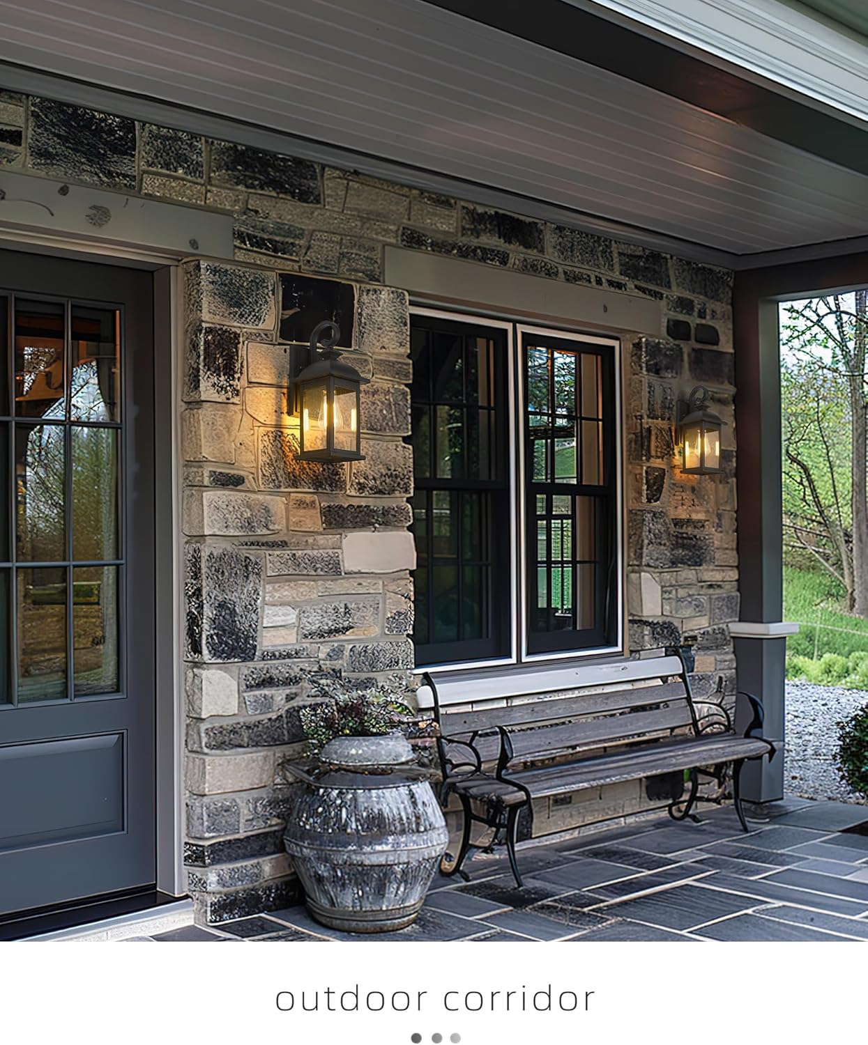 FEMILA Exterior Wall Sconce,2 Packs Outdoor Waterproof Wall Lights Fixture,E26 Socket Wall Lantern for Porch,Anti-Rust Matte Black Finish with Seeded Glass Lampshade,4FD54B-2PK BK