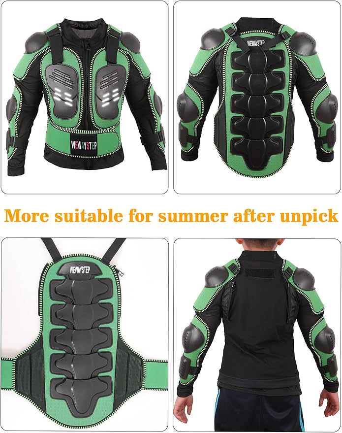 Kids Motorcycle Jacket Dirt Bike Gear,Motocross Spine Chest Protector Armor Suit with Knee Shin Guards