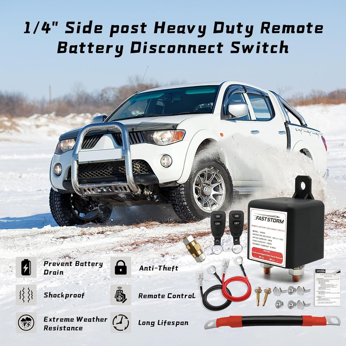 Side Post Remote Battery Disconnect Switch 12V 200A/1000A, Wireless Remote Control Heavy Duty Battery Kill Switch for Car, Truck, UTV, ATV, Marine, Anti-Theft