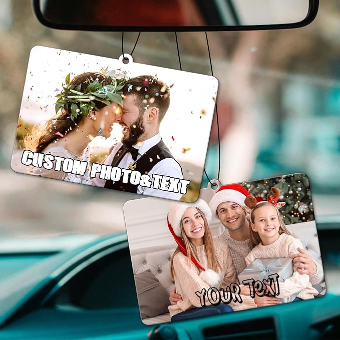 2pcs Personalized Air Freshener with Pictures, Personalized Car Air Freshener with Custom Photo, Custom Double Sided Photo for Car Wardrobe Bathroom Hanging Ornaments (Horizontal)