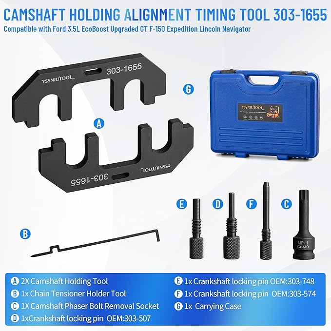 303-1655 7-Piece Camshaft Holding Alignment Timing Tool, Compatible with Ford 3.5L EcoBoost Upgraded GT F-150 Expedition Lincoln Navigator, with Cylinder Head Screw Removal Socket