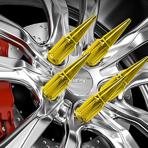 M14x1.5 Spiked Lug Nuts, 3/4" Hex Closed End Nut with 1 Socket Key, Wheel Spiked Lug Nuts for Silverado Sierra 1500 2500 3500, F150 F250 F350, Fit for Aftermarket Wheel (24Pcs,Gold)