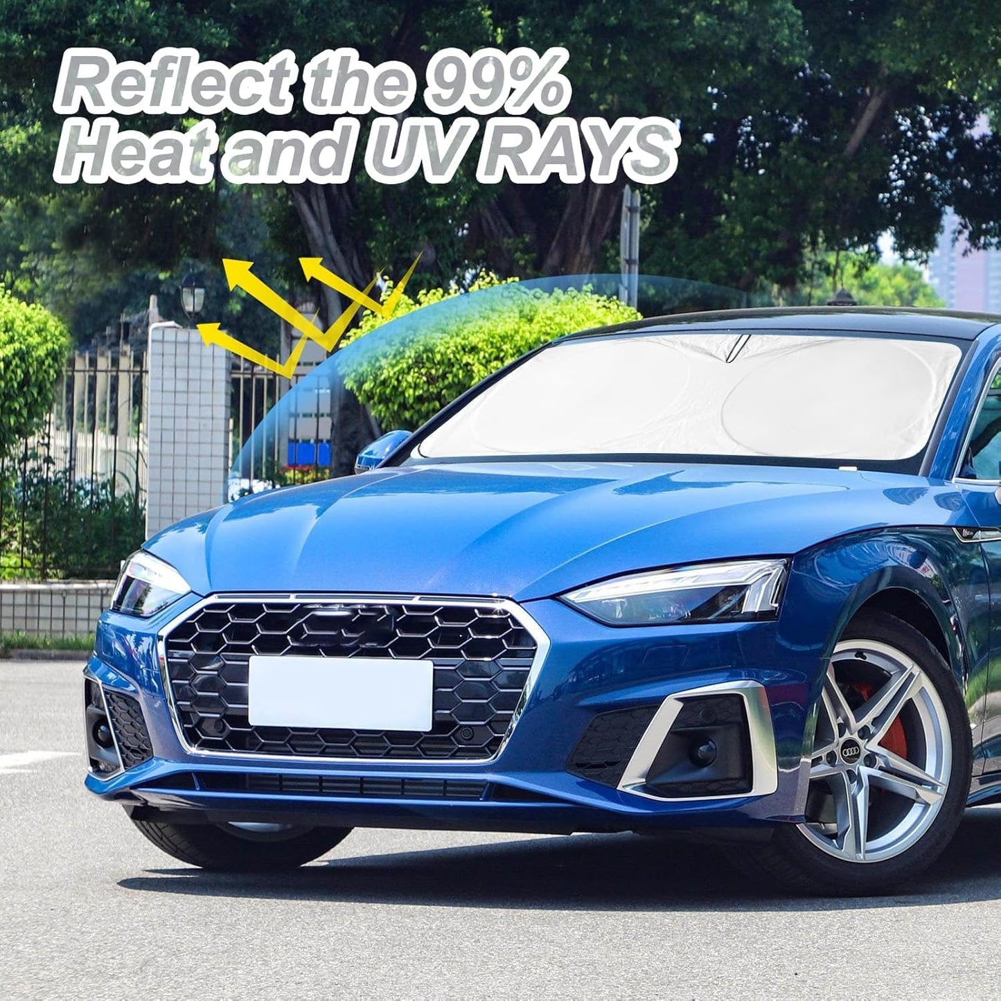 Custom Windshield Sunshade for Audi A4 A5 & S5 RS5 2018-2022 2023 2024 2025 Front Window Shades Cover for Windshield Sun Visor Screen Protector 210T Reflective Blocks UV Rays Cool Car Accessories