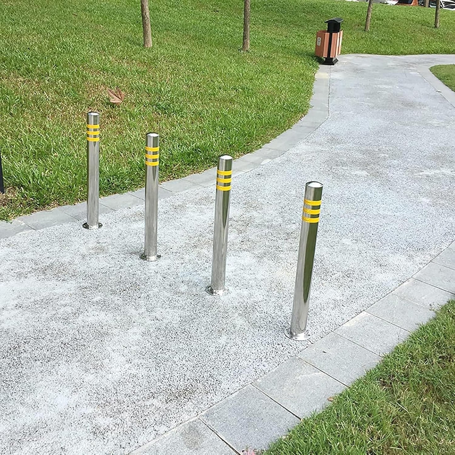 Stainless Steel Parking Bollards for Driveway, Industrial Safety Bollards Reflective Channelizer Post, Parking Barrier, Sturdy and Durable, Easy to Install, for Crowd Control(Silver (4pcs),8.9*60cm/3.