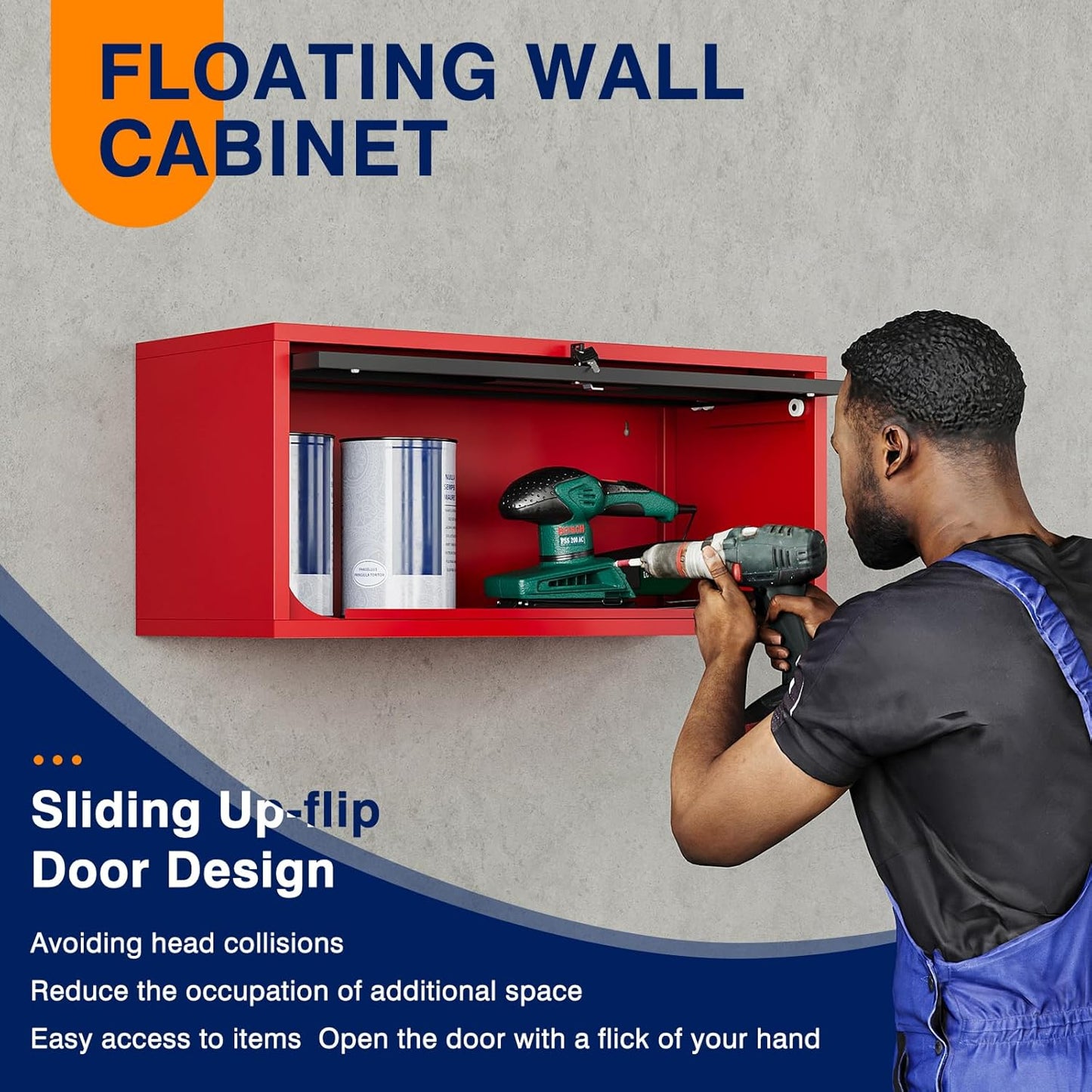 Yizosh Metal Wall Cabinet with Doors, Wall Mounted Storage Cabinet, Floating Tool Cabinet for Kitchen, Basement, Warehouse (Red Black, 13.7" H)