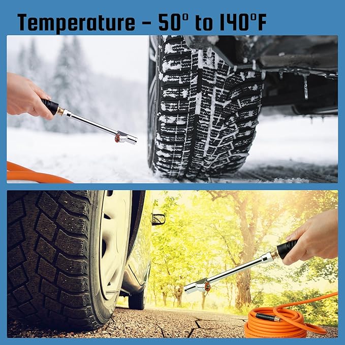 Truck Tire Inflator Kit, 3/8” x 50FT Hybrid Air Hose with 1/4" Chuck and 1/2" NPT Universal Gladhand Connection