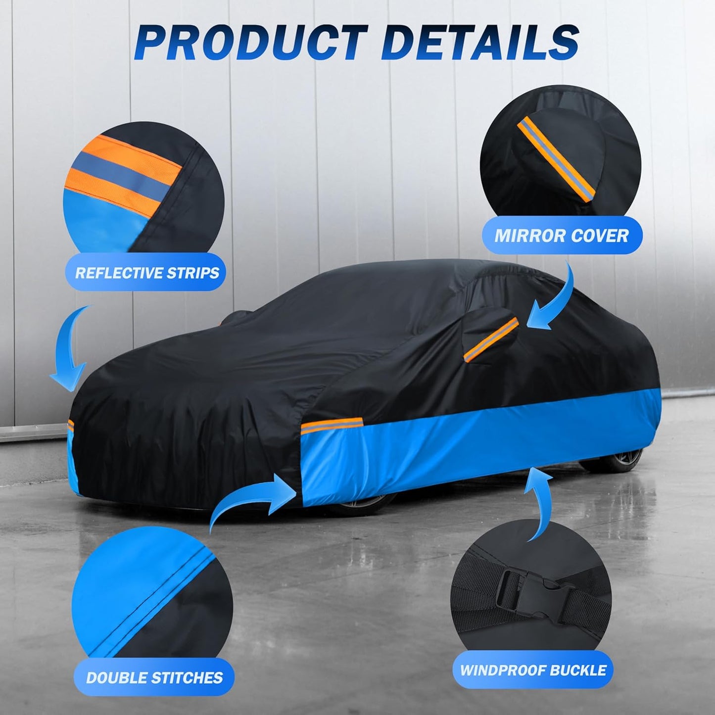 Car Cover Waterproof All Weather Outdoor Windproof Dustproof UV Protection Fit Coupe BMW 6 Series/7 Series/i7,Chevrolet Bel Air/Chevelle,Dodge Challenger etc.