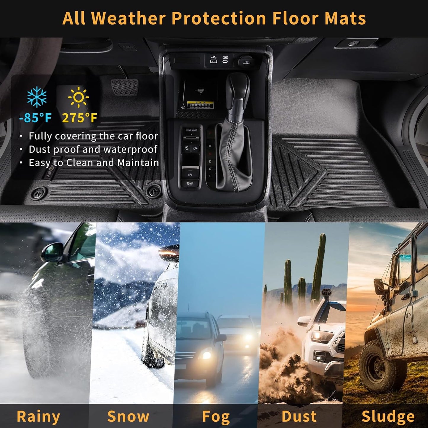 GINOWY-Floor Mats for Hyundai Santa Cruz 2022-2024 2025, TPE All Weather Car Mats Santa Cruz, Custom Fit Floor Liners, Heavy Duty Non-Slip Soft 3D Laser Car Accessories Mats-Black