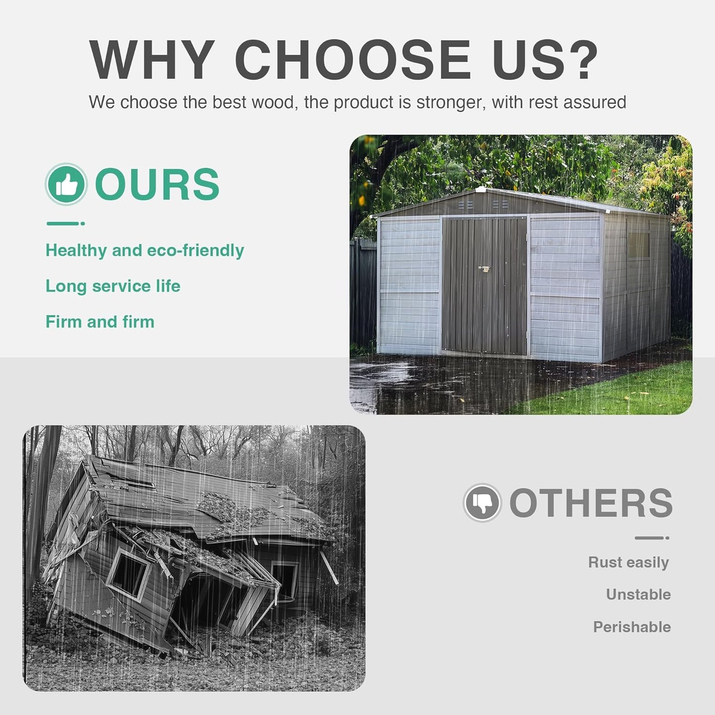 4x6 FT Outdoor Storage Shed with Windows, Wood & Metal Garden Shed, Small Outside Storage Shed Waterproof for Backyard, Garden, Patio, 4 Vents (Without Floor) Gray