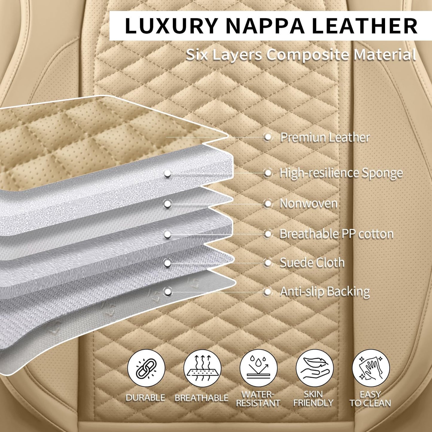 2 Packs Car Seat Covers Leather Car Seat Covers Universal Seat Covers for Car, SUV,Truck (Beige)