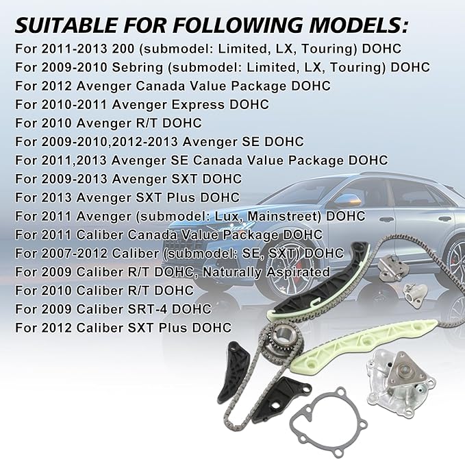 Timing Chain Kit Water Pump 1207180 AW6038 Fits for 2011-2010 Sebring 2009-13 Journey DOHC 2.4L Engine Water Pump Timing Chain Kit