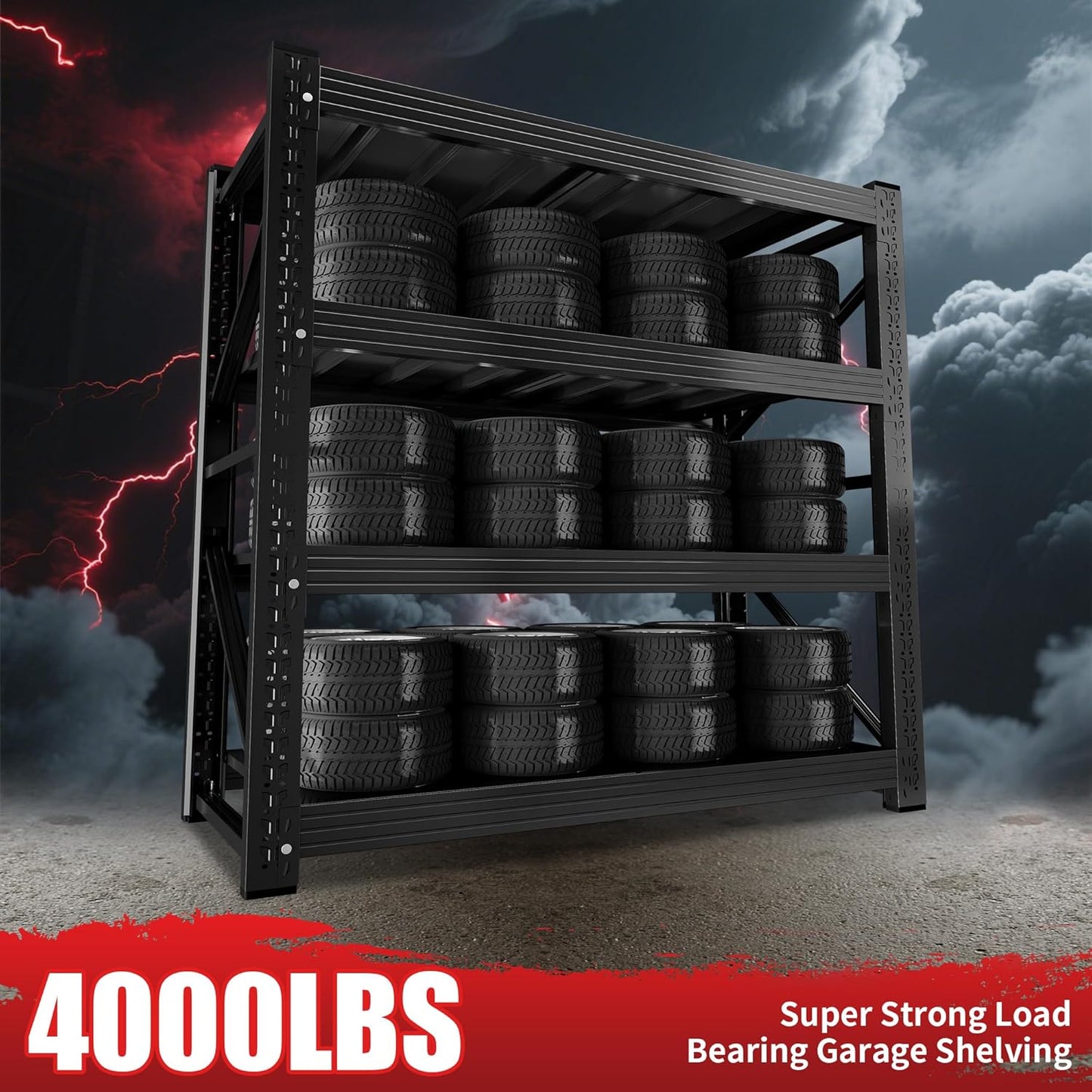 4000LBS Garage Shelving 48" W Garage Shelving Heavy Duty 4-Tier Metal Storage Shelves Adjustable Shelf Unit Storage Rack for Basement Supermarket Warehouse 48" W x 20" D x 78" H Black