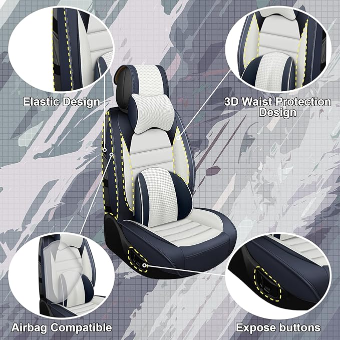 Full Set Car Seat Covers for GMC Sierra 1500/2500/3500 Denali SLT AT4 AT4X Base Seat Covers 2008-2025, Waterproof Premium Nappa Leather Seat Protectors(Luxury 5 Seats/Black&White)