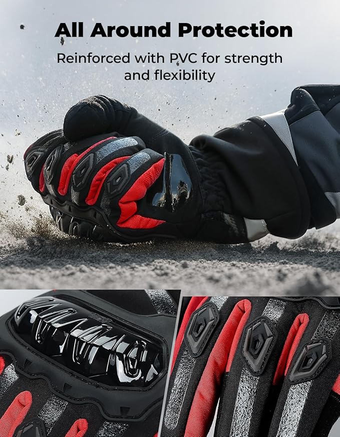 KEMIMOTO Winter Motorcycle Gloves, Rainproof Riding Warm Gloves with Touchscreen for Motorcycle Riding, ATV, UTV, Snowmobile Red M