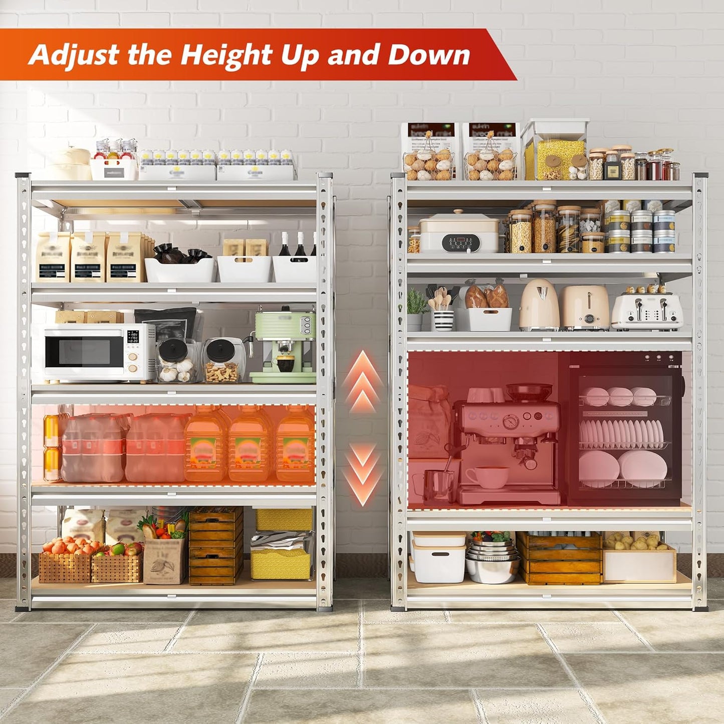 REIBII 72.05" H Storage Shelves 2300LBS Garage Shelving Heavy Duty Metal Shelving 5 Tier Garage Shelves Adjustable Metal Shelf for Kitchen Basement Pantry 35.45" W x 17.72" D x 72.05" H