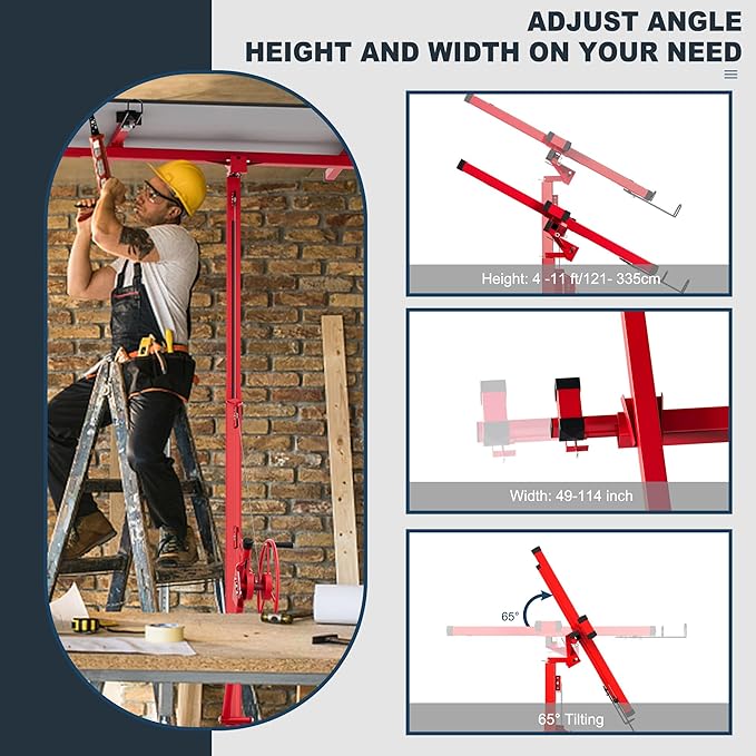 16FT Drywall Lift Sheetrock Lift, Drywall Lift Panel Hoist with Telescopic Arm, 150LBS Capacity, Drywall Jack Lift for Home Improvement Classic, 4'x16' Panel Size, Bright Red, Steel